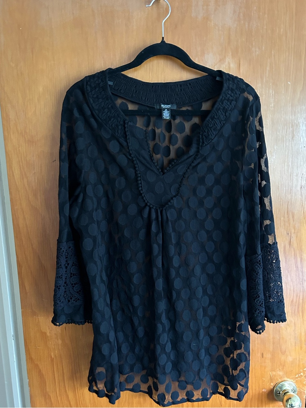Alfani Black Sheer Dot Lace Tunic Top